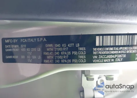 2018 Jeep Renegade Latitude Fwd from USA, damaged, VIN ZACCJABB4JPG96730
